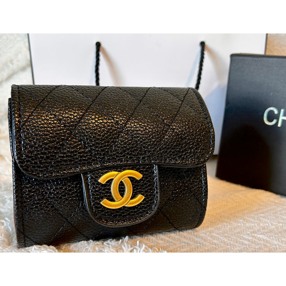 Chanel GWP Luxury CC Logo Wallet Coin Purse Black Gold Hardware Cosmetic Bag - Picture 5 of 5